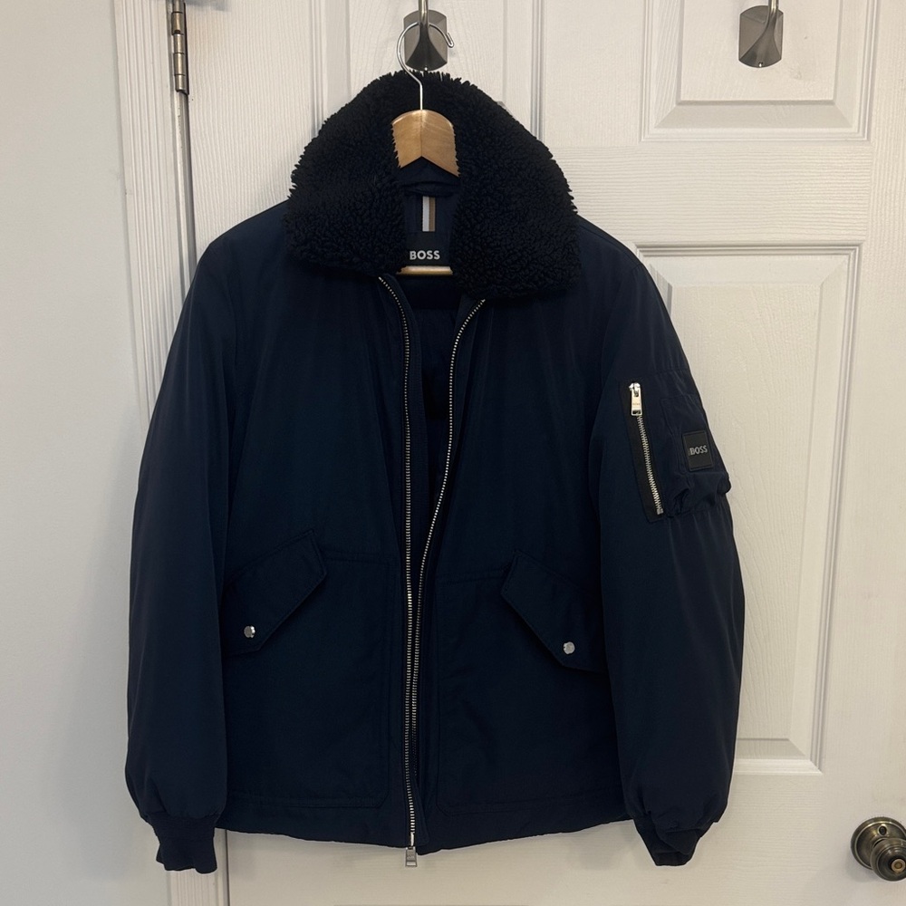 BOSS Calliano Faux Shearling Collar Water Repellent Jacket